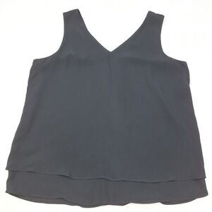 Ann Taylor Tank Top Womens Medium Black Layered V-Neck Sleeveless Shell